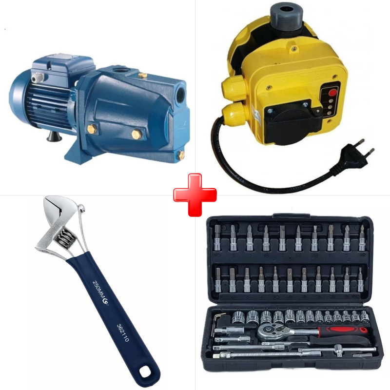 پک ویژه پمپ آب 1 اسب جتی ونیکو پروانه باکالیت به همراه ست کنترل پمپ آب آرکا DSK01-PC19/a و یک قلم دیگر