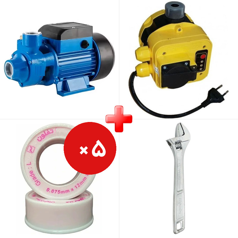 پک ویژه الکتروپمپ آب نیم اسب اسپیل QB60 به همراه ست کنترل الکتروپمپ آب آرکا DSK01-PC19/a و دو قلم دیگر