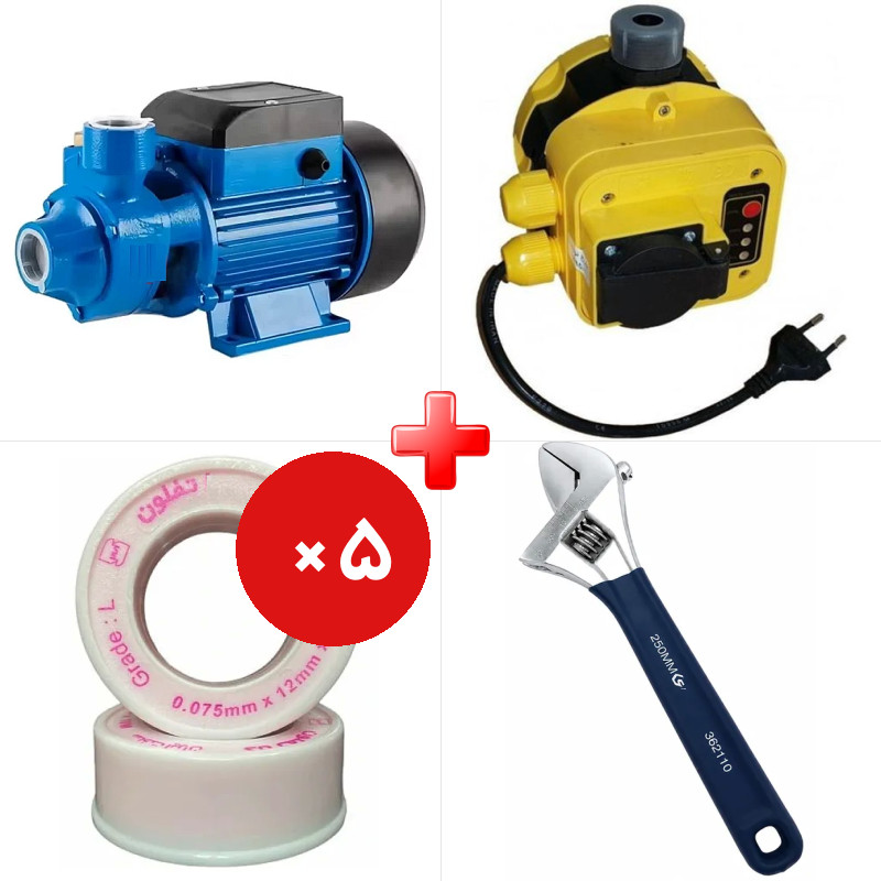 پک ویژه الکتروپمپ آب نیم اسب اسپیل QB60 به همراه ست کنترل الکتروپمپ آب آرکا DSK01-PC19/a و دو قلم دیگر