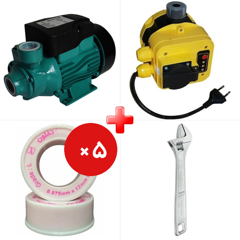 پک ویژه پمپ آب نیم اسب کرون QB60 به همراه ست کنترل پمپ آب آرکا DSK01-PC19/a و دو قلم دیگر