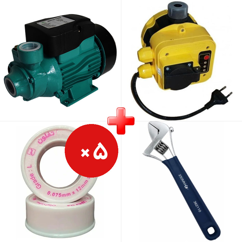 پک ویژه الکتروپمپ آب نیم اسب کرون QB60 به همراه ست کنترل الکتروپمپ آب آرکا DSK01-PC19/a و دو قلم دیگر