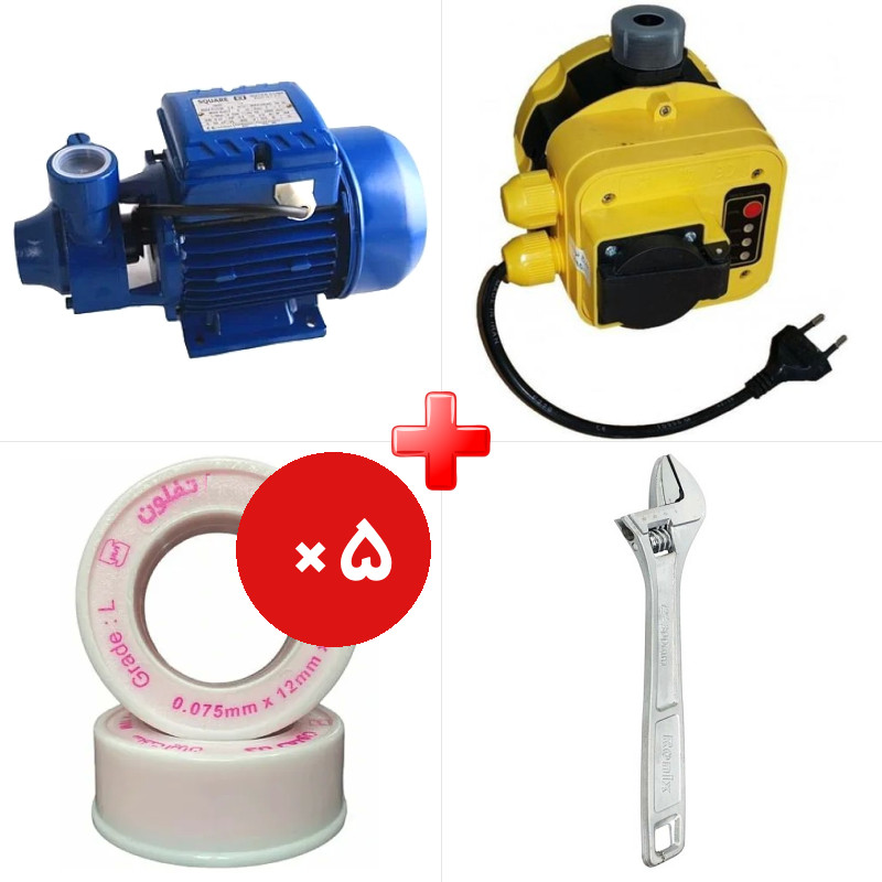 پک ویژه الکتروپمپ آب نیم اسب استار QB60 به همراه ست کنترل الکتروپمپ آب آرکا DSK01-PC19/a و دو قلم دیگر