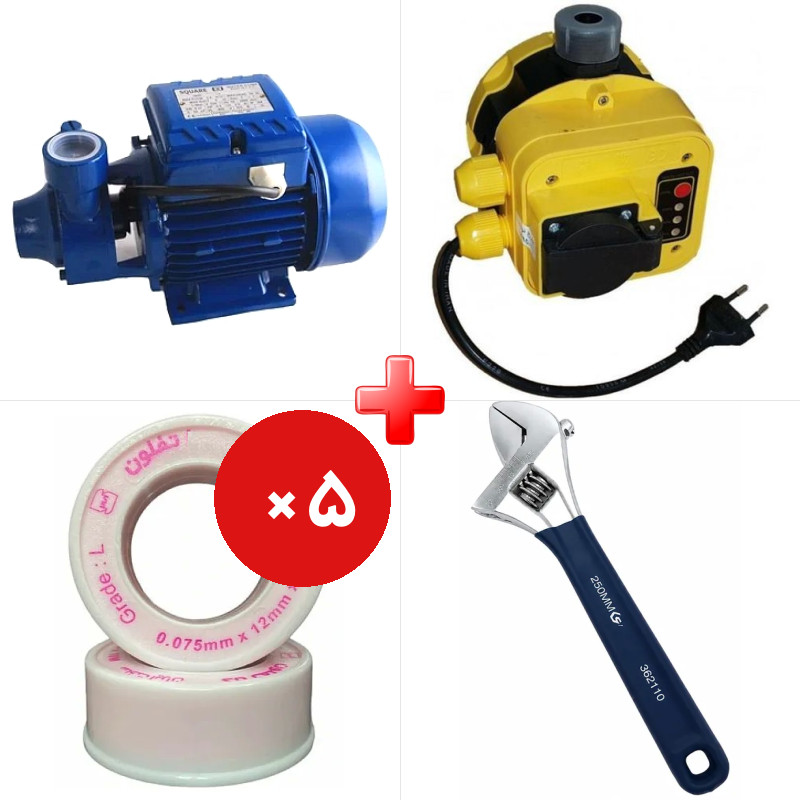 پک ویژه الکتروپمپ آب نیم اسب استار QB60 به همراه ست کنترل الکتروپمپ آب آرکا DSK01-PC19/a و دو قلم دیگر