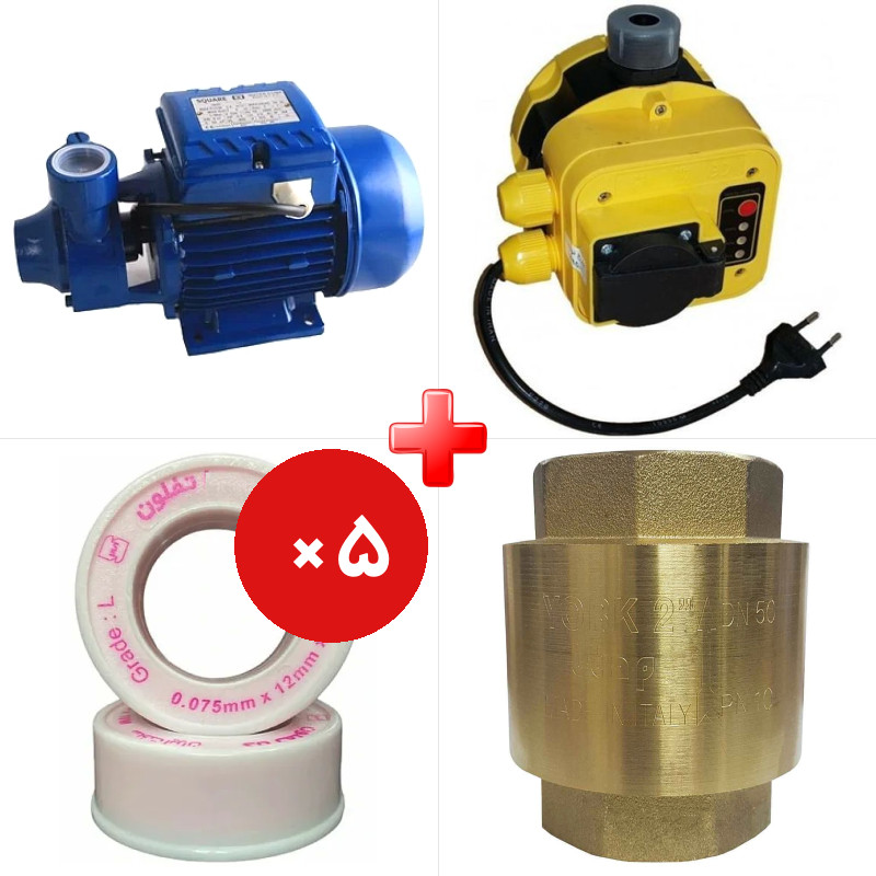 پک ویژه الکتروپمپ آب نیم اسب محیطی استار QB60 به همراه ست کنترل الکتروپمپ آب آرکا DSK01-PC19/a و دو قلم دیگر