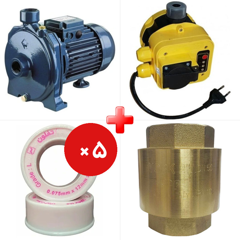 پک ویژه الکتروپمپ آب 1 اسب بشقابی فونته پروانه باکالیت به همراه ست کنترل الکتروپمپ آب آرکا DSK01-PC19/a و دو قلم دیگر