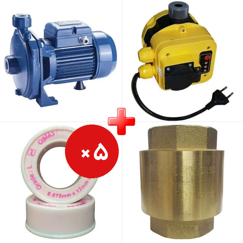 پک ویژه الکتروپمپ آب 1 اسب بشقابی آبکو CM100/01 به همراه ست کنترل الکتروپمپ آب آرکا DSK01-PC19/a و دو قلم دیگر