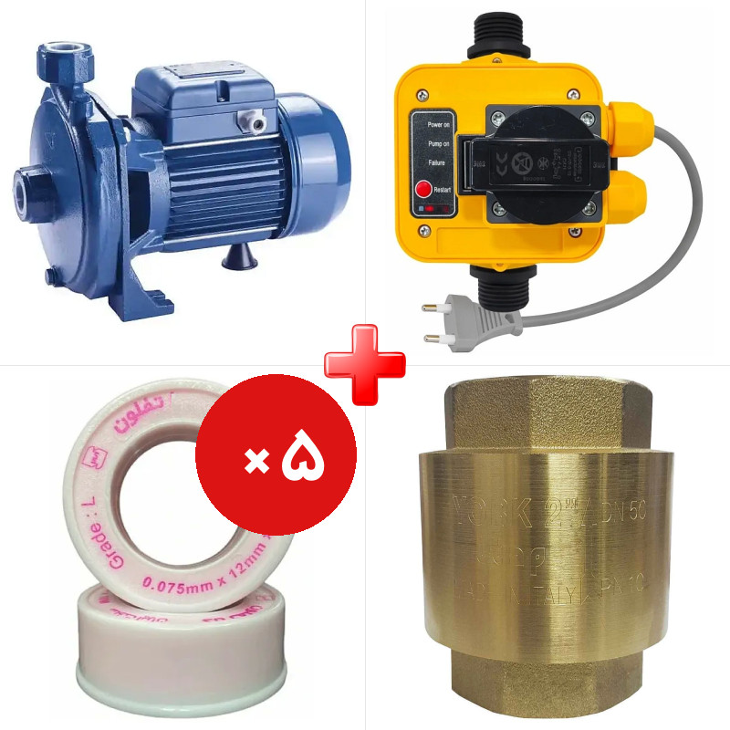 پک ویژه الکتروپمپ آب 1 اسب بشقابی آبکو CM100/01 به همراه ست کنترل الکتروپمپ آب کیتاکس DSK8-PC19 ی و دو قلم دیگر