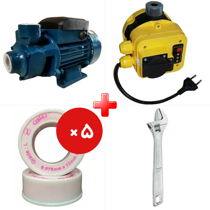 پک ویژه الکتروپمپ آب نیم اسب QB60 هانینگ به همراه ست کنترل الکتروپمپ آب آرکا DSK01-PC19/a و دو قلم دیگر