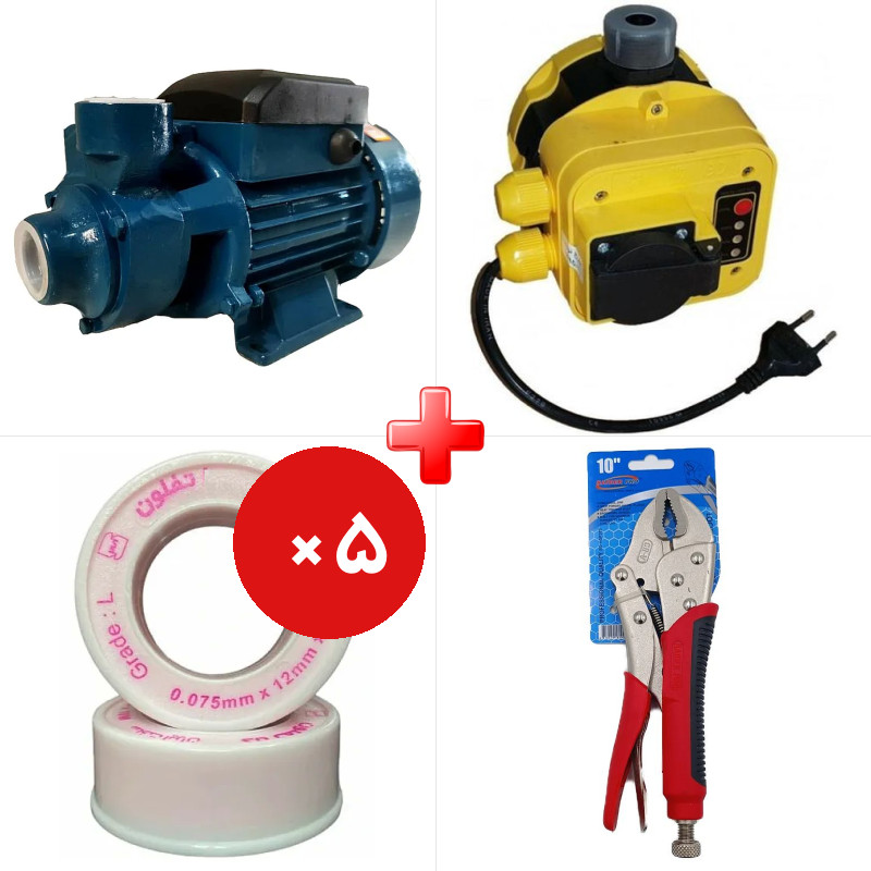 پک ویژه الکتروپمپ آب نیم اسب QB60 هانینگ به همراه ست کنترل الکتروپمپ آب آرکا DSK01-PC19/a و دو قلم دیگر