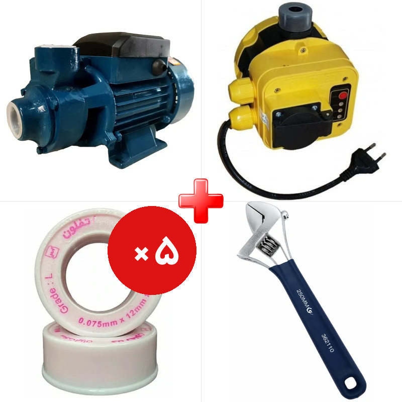 پک ویژه پمپ آب نیم اسب QB60 هانینگ به همراه ست کنترل پمپ آب آرکا DSK01-PC19/a و دو قلم دیگر
