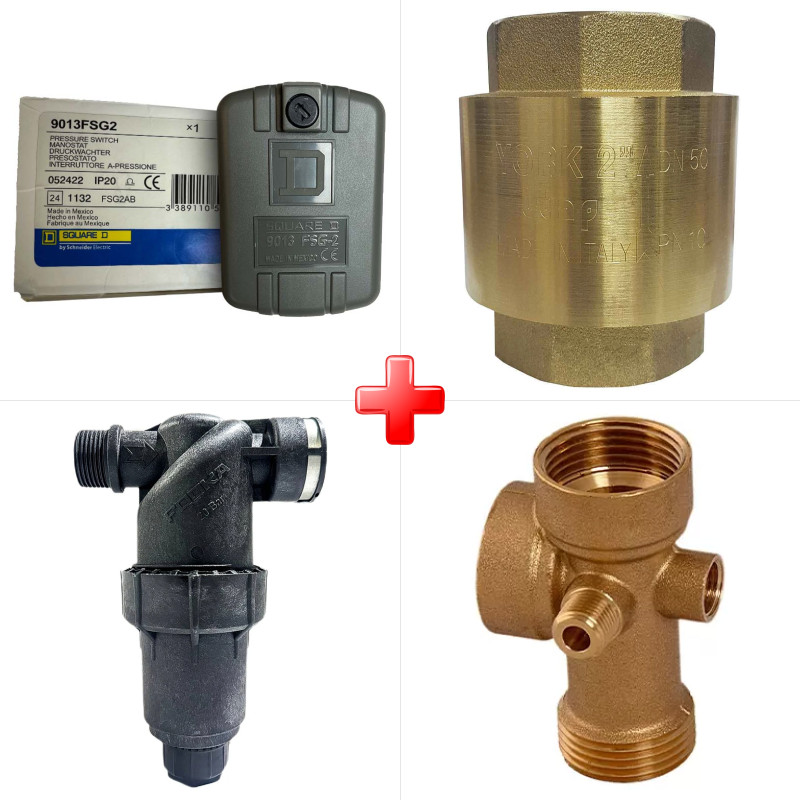 پک ویژه کلید اتوماتیک الکتروپمپ آب طرح مکزیک 9013-FSG2 اسکواردی به همراه شیر خودکار فنری 1 اینچ رهانه و دو قلم دیگر