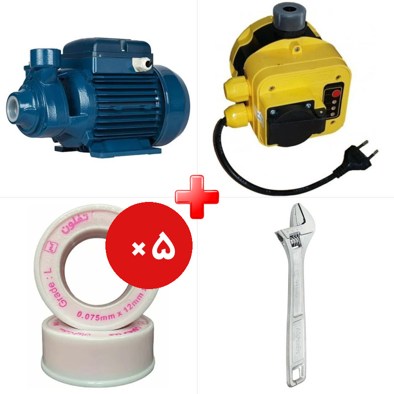پک ویژه الکتروپمپ آب نیم اسب کارو IM45 به همراه ست کنترل الکتروپمپ آب آرکا DSK01-PC19/a و دو قلم دیگر