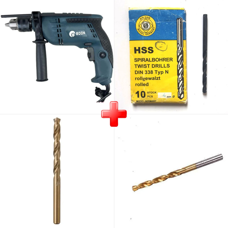 پک ویژه دریل 13 چکشی 850 وات ادون CBM13I به همراه مته آهن HSS مشکی سایز 8 مارک BIN HAM و دو قلم دیگر