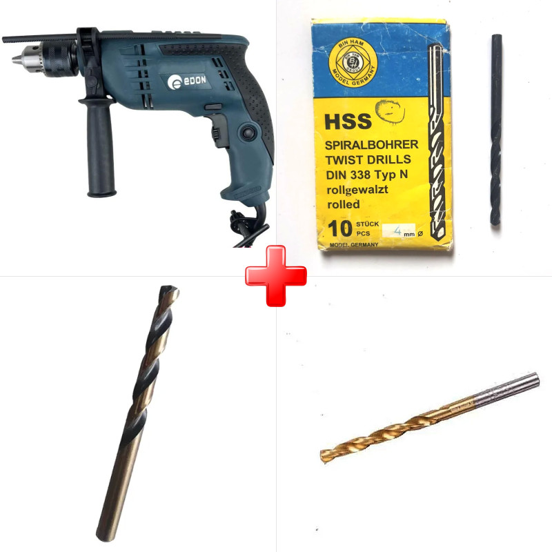 پک ویژه دریل 13 چکشی 850 وات ادون CBM13I به همراه مته آهن HSS مشکی سایز 8 مارک BIN HAM و دو قلم دیگر
