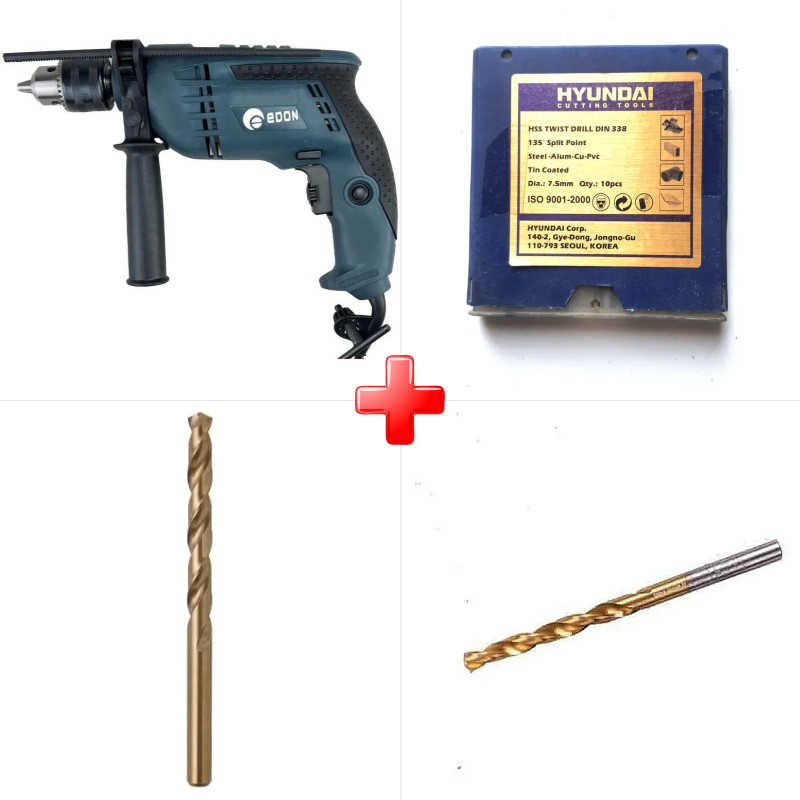 پک ویژه دریل 13 چکشی 850 وات ادون CBM13I به همراه مته آهن سایز 9.5 هیوندای کره اصل (یک عدد) و دو قلم دیگر