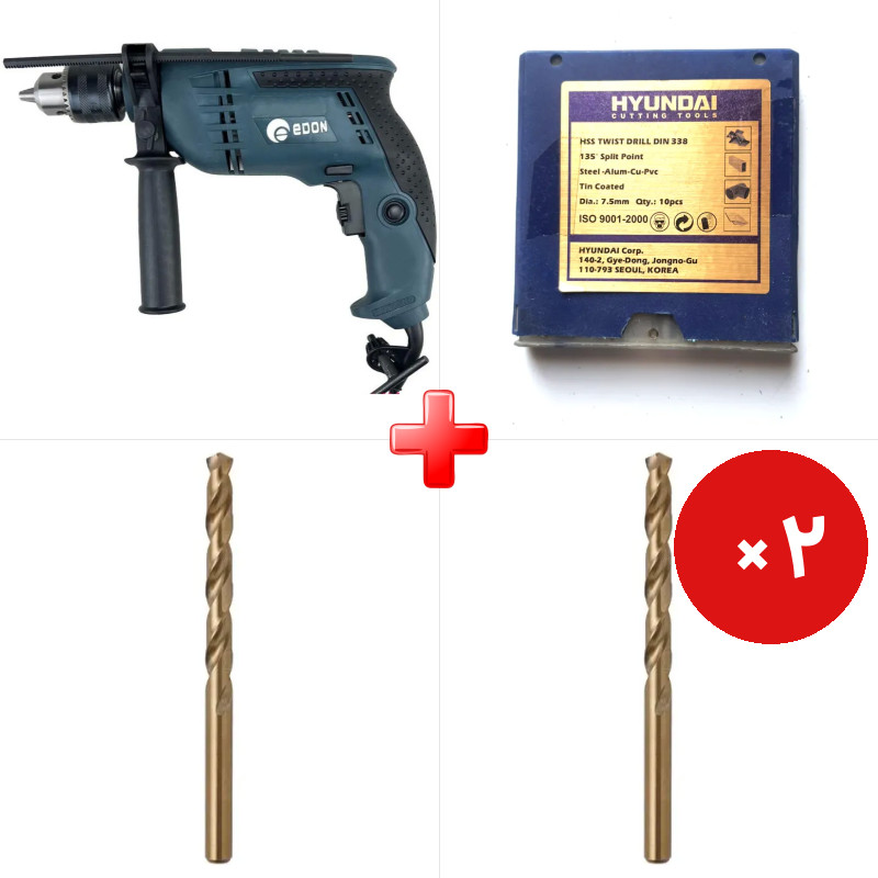پک ویژه دریل 13 چکشی 850 وات ادون CBM13I به همراه مته آهن سایز 9.5 هیوندای کره اصل (یک عدد) و دو قلم دیگر