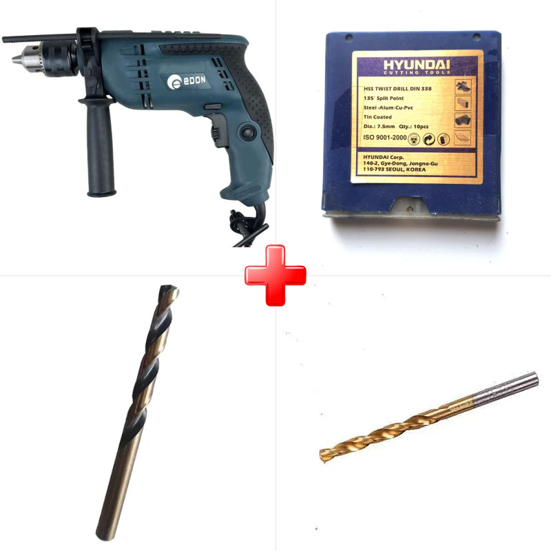 پک ویژه دریل 13 چکشی 850 وات ادون CBM13I به همراه مته آهن سایز 9.5 هیوندای کره اصل (یک عدد) و دو قلم دیگر