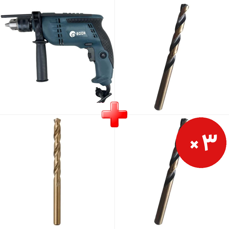 پک ویژه دریل 13 چکشی 850 وات ادون CBM13I به همراه مته کبالت سایز 8 میلیمتر 5% کبالت HHS و دو قلم دیگر