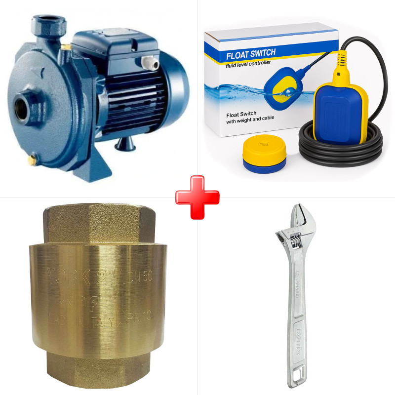 پک ویژه الکتروپمپ آب 1 اسب بشقابی پروانه باکالیت کارو IM100-PP به همراه فلوتر برقی 1 متری ایکار FLO-20A و دو قلم دیگر