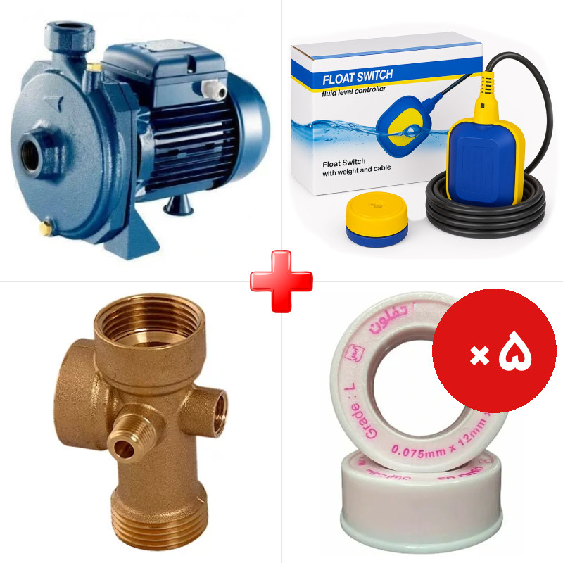 پک ویژه الکتروپمپ آب 1 اسب بشقابی کارو IM100-SS به همراه فلوتر برقی 1 متری ایکار FLO-20A و دو قلم دیگر