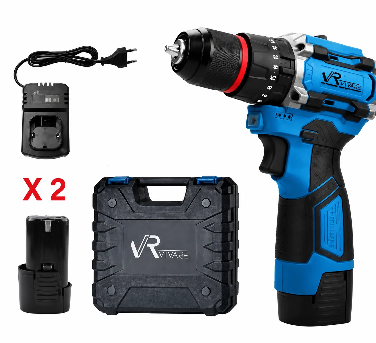 دریل شارژی 16 ولت براشلس چکشی دو باتری ویوارکس VR1610V-21BL